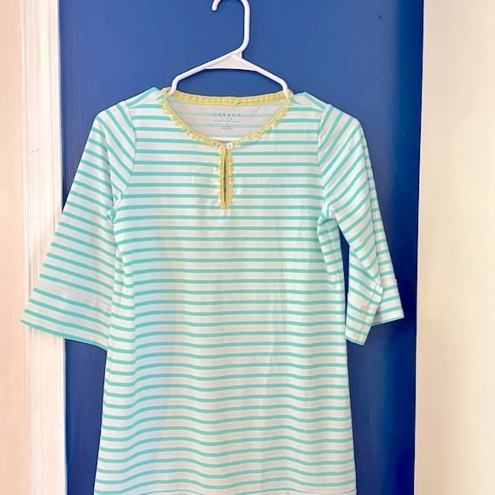 Kids Cabana Life Green & White Striped Nylon & Spandex Swim Cover Up Size 14
